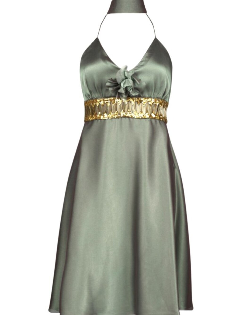 JS Collections Halter Neck Rosette Satin Chiffon Dress